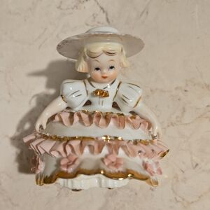 Vintage Lefton Porcelain Little Girl Figurine with Pink and Gold Accents